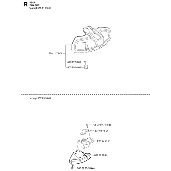 Guards Assembly For Husqvarna 524R Brushcutters