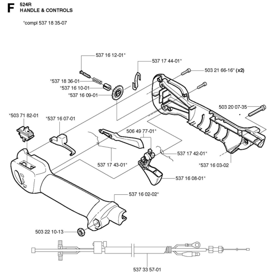 Handle & Controls Assembly For Husqvarna 524R Brushcutters