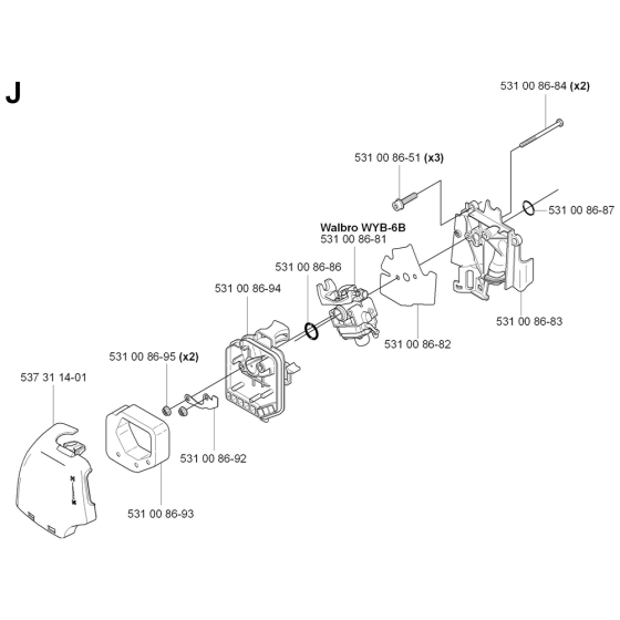 Carburetor & Air Filter Assembly For Husqvarna 524R Brushcutters