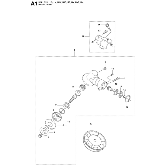 Bevel Gear Assembly For Husqvarna 525L Brushcutters