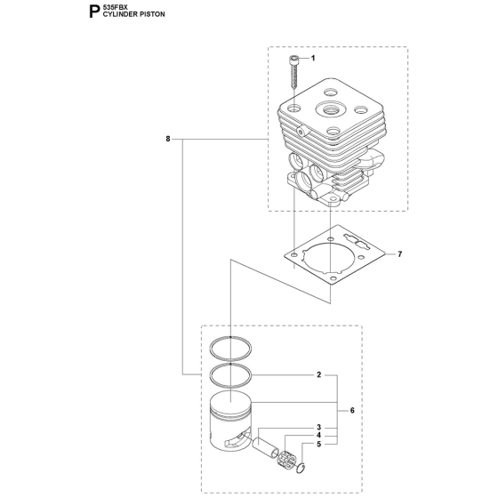 Cylinder Piston Assembly For Husqvarna 535FBX Brushcutters