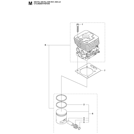 Cylinder Piston Assembly For Husqvarna 535RX Brushcutters