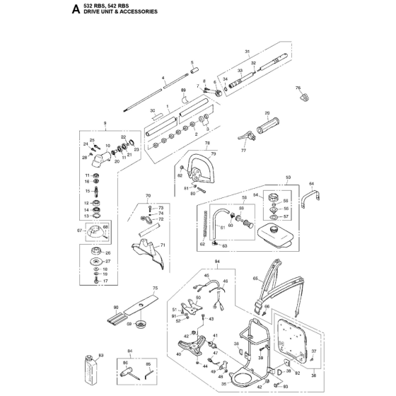 Drive Unit & Accessories Assembly For Husqvarna 542RBS Brushcutters