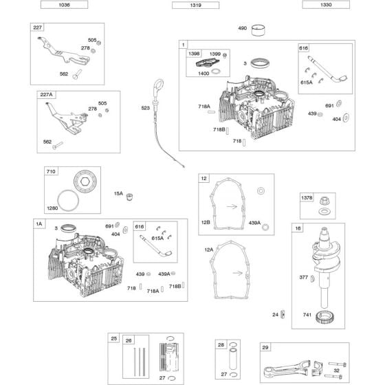 Crankshaft, Cylinder and Piston Assembly for Briggs and Stratton Model No. 543777-0010-J1 Vertical Shaft Engine