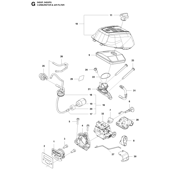 Carburetor & Air Filter Assembly For Husqvarna 543XPG Chainsaw 