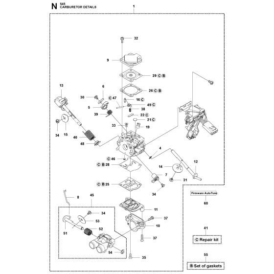 Carburetor Details Assembly For Husqvarna 545 Chainsaw 