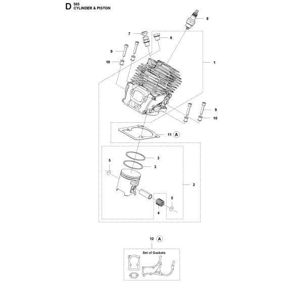 Cylinder Piston Assembly For Husqvarna 565 Chainsaw 