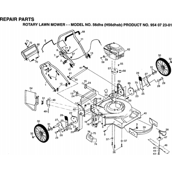 Repair Parts Assembly-1 for Husqvarna 56 DHS Series 5 Consumer Lawn Mowers