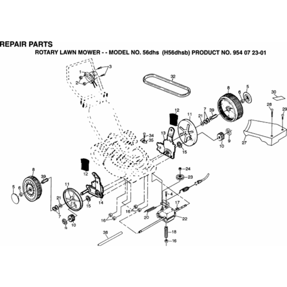 Repair Parts Assembly-2 for Husqvarna 56 DHS Series 5 Consumer Lawn Mowers