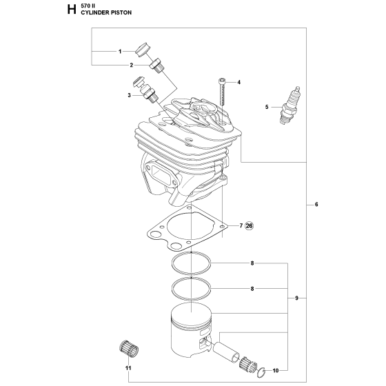 Cylinder Piston Assembly For Husqvarna 570II Chainsaw 