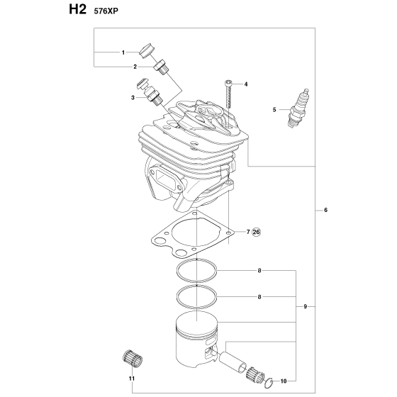 Cylinder Piston Assembly For Husqvarna 576XP Chainsaw 