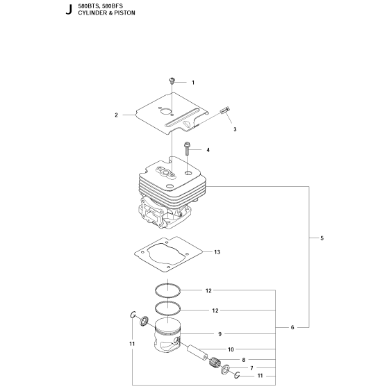 Cylinder Piston Assembly for Husqvarna 580BFS Leaf Blower