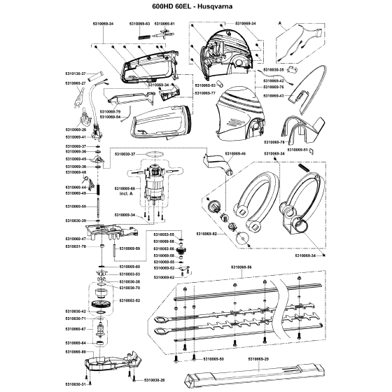 Product Complete Assembly for Husqvarna 600 HD60 EL Hedge Trimmers