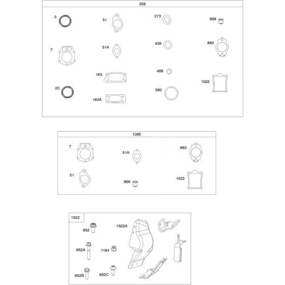 Engine Gasket Assembly for Briggs and Stratton Model No.61E377-0009-J1 Horizontal Shaft Engine