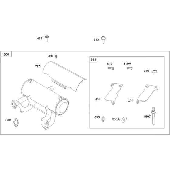 Exhaust System Assembly for Briggs and Stratton Model No.61E477-0006-J1 Horizontal Shaft Engine