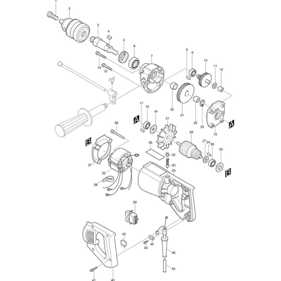 Main Assembly for Makita 6300LR 76 Speed 13mm Angle Grinder Drill