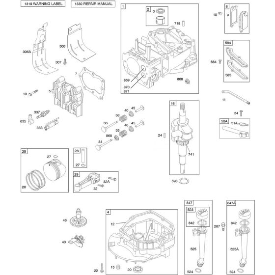 Camshaft, Crankshaft, Cylinder and Piston Assembly for Briggs and Stratton Model No. 126M07-5060-F1 Vertical Shaft Engine