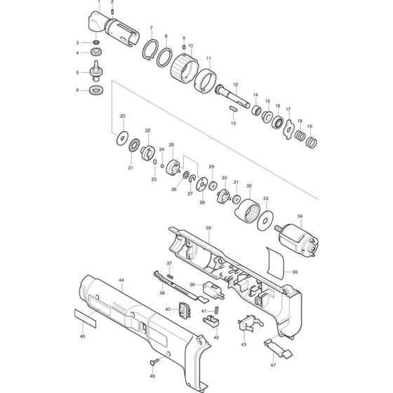 Main Assembly for Makita 6704D 9.6V 3/8in Angle Grinder Drill