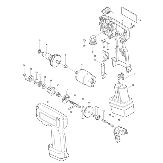 Complete Assembly for Makita 6793D 9.6V Screwdriver