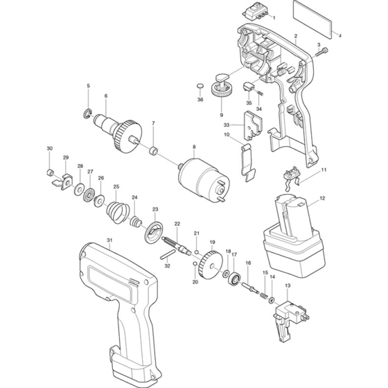 Main Assembly for Makita 6794D 9.6v Cordless Screwgun