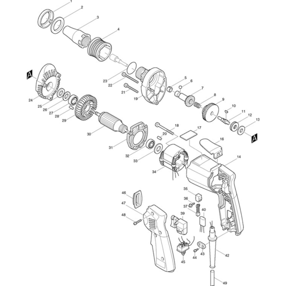 Main Assembly for Makita 6802BV Tek Drywall Corded Screwgun