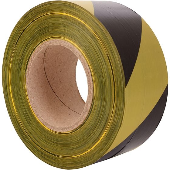 70mm - Barrier Tapes No.7405 Yellow & Black Stripped Tape 500 Metre Roll