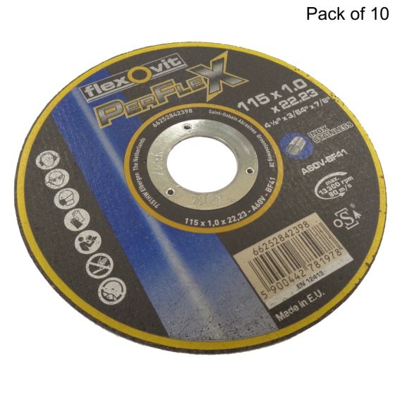 Thin Metal Cutting Disc 115mm x 1mm x 22mm - Pack of 10