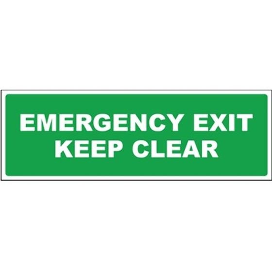 'Emergency Exit Keep Clear' Sign 400mm x 150mm 1mm Semi Rigid Plastic