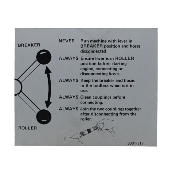 Legend Plate Op & Care Instructions for Terex MBR71 / 1-71Rollers - OEM No. 8001 317