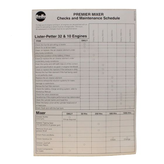 Decal Lister Maintenance Uk for Belle Premier XT Site Mixers - 800/21510