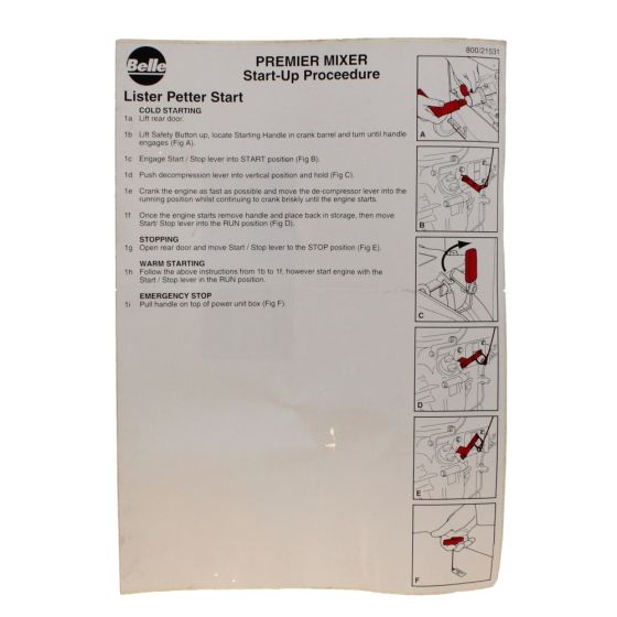 Decal Lister Start - Up Uk for Belle Premier XT Site Mixer - 800/21531