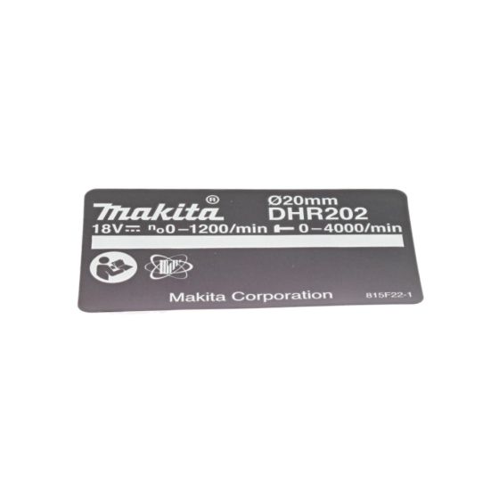 Name Plate for Makita DHR202RF, DHR202RFE Combination Hammers - 815F22-1
