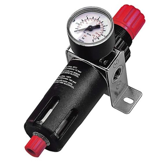 SIP 1/4" Air Filter / Regulator Clear to Read Gauge c/w Integrated Bracket