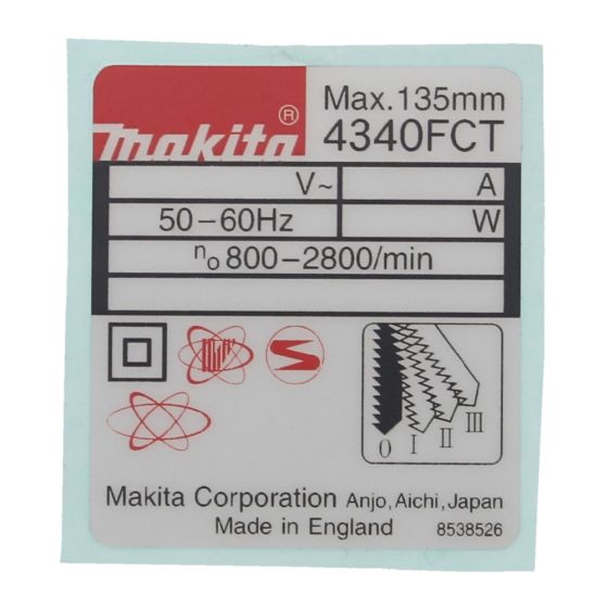 Name Plate for Makita 4340FCT Circular Saws - 853852-6