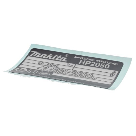 Name Plate for Makita HP2050 Percussion Drill - OEM No. 853858-4