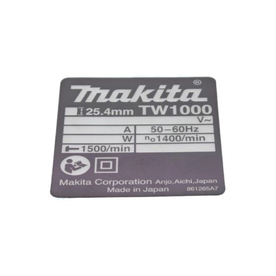 Name Plate for Makita TW1000 Impact Wrench - OEM No. 861265-7