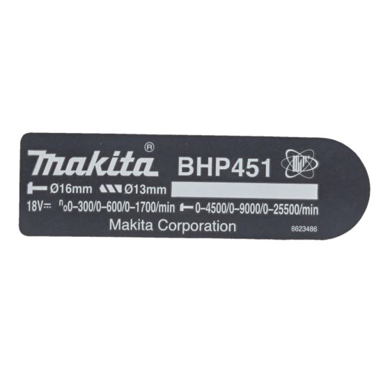 Name Plate for Makita BHP451 Cordless Drill - 862348-6