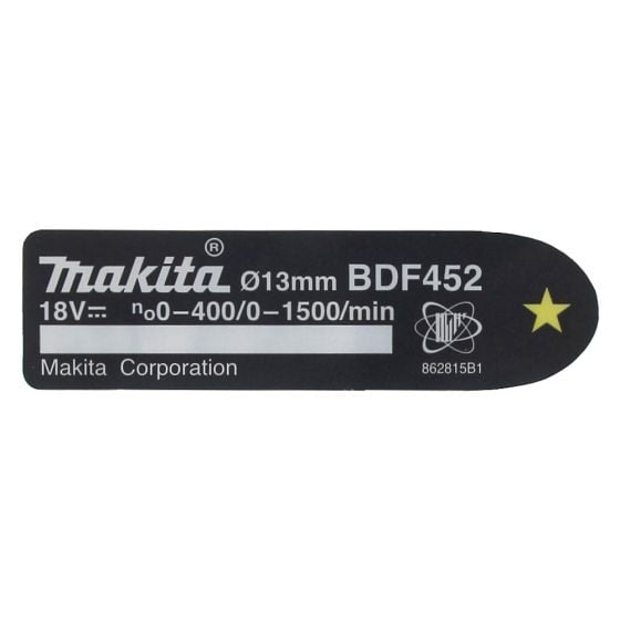 Name Plate for Makita BDF452 Cordless Drill Driver - 862815-1