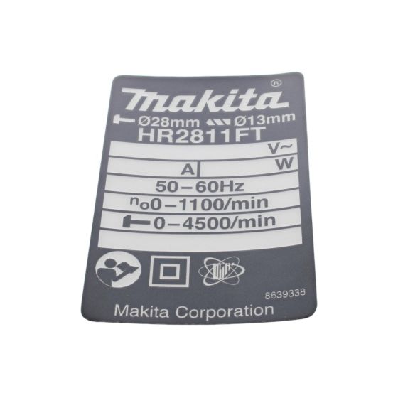 Name Plate for Makita HR2811FT Hammer Drill - OEM No. 863933-8