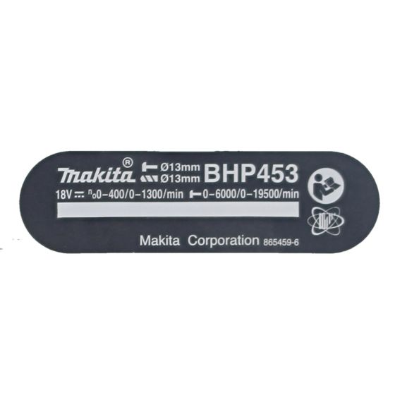 Name Plate for Makita BHP453 Combi Drill - 865459-6