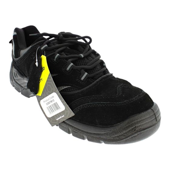 Trainer Shoe Dual Density PU Sole w Leather Upper Steel Toe Cap - Black (Size 12)