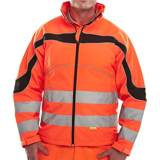 Eton Soft Shell Hi-Vis Jacket Breathable Fleece Backed Orange / Black