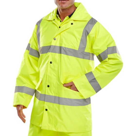 Lightweight EN471 Jacket PVC Coated 2-way Zip/Storm Flap Saturn Yellow