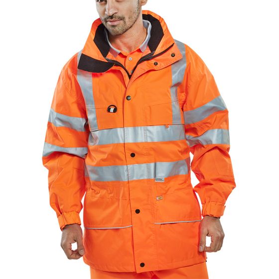 Carnoustie Jacket Hi-Vis Poly-PU Coated GO/RT 3279 Railway Certified