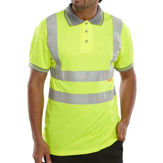 Polo Shirt Short Sleeved 3 Button Hi-Vis Class 3 Grey Trim Saturn Yellow