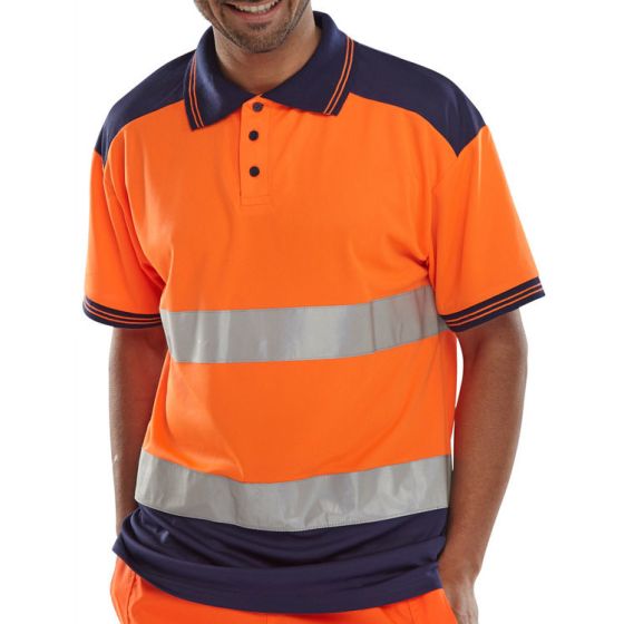 Polo Shirt Short Sleeve Polyester Hi-Vis Class 2 Two Tone Orange/Navy