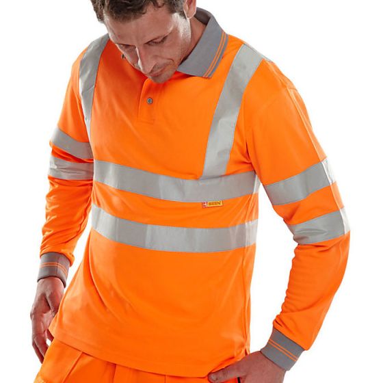 Polo Shirt Long Sleeved Hi-Vis GO/RT 3279 - Railway Certified Orange