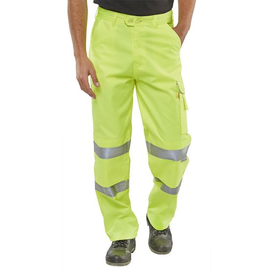 Poly Cotton Trousers Hi-Vis EN471 Class 1 Saturn Yellow Tall Leg