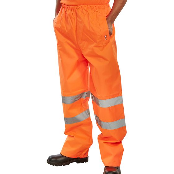 Traffic Trousers Elasticated Waist H/Weight Polyester PU Coated Orange