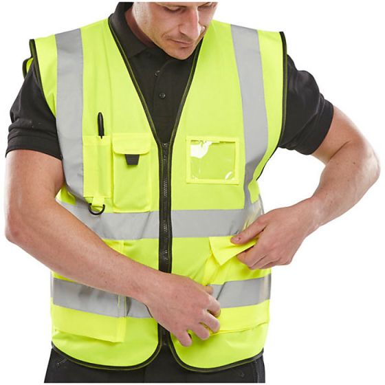 Executive Hi Vis Waistcoat Polyester Front Zip Fastening Saturn Yellow